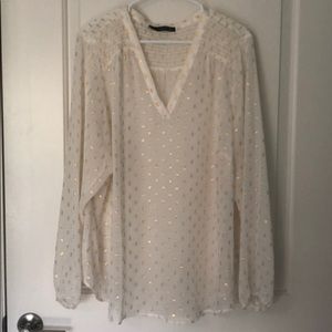 Long sleeve white and gold blouse